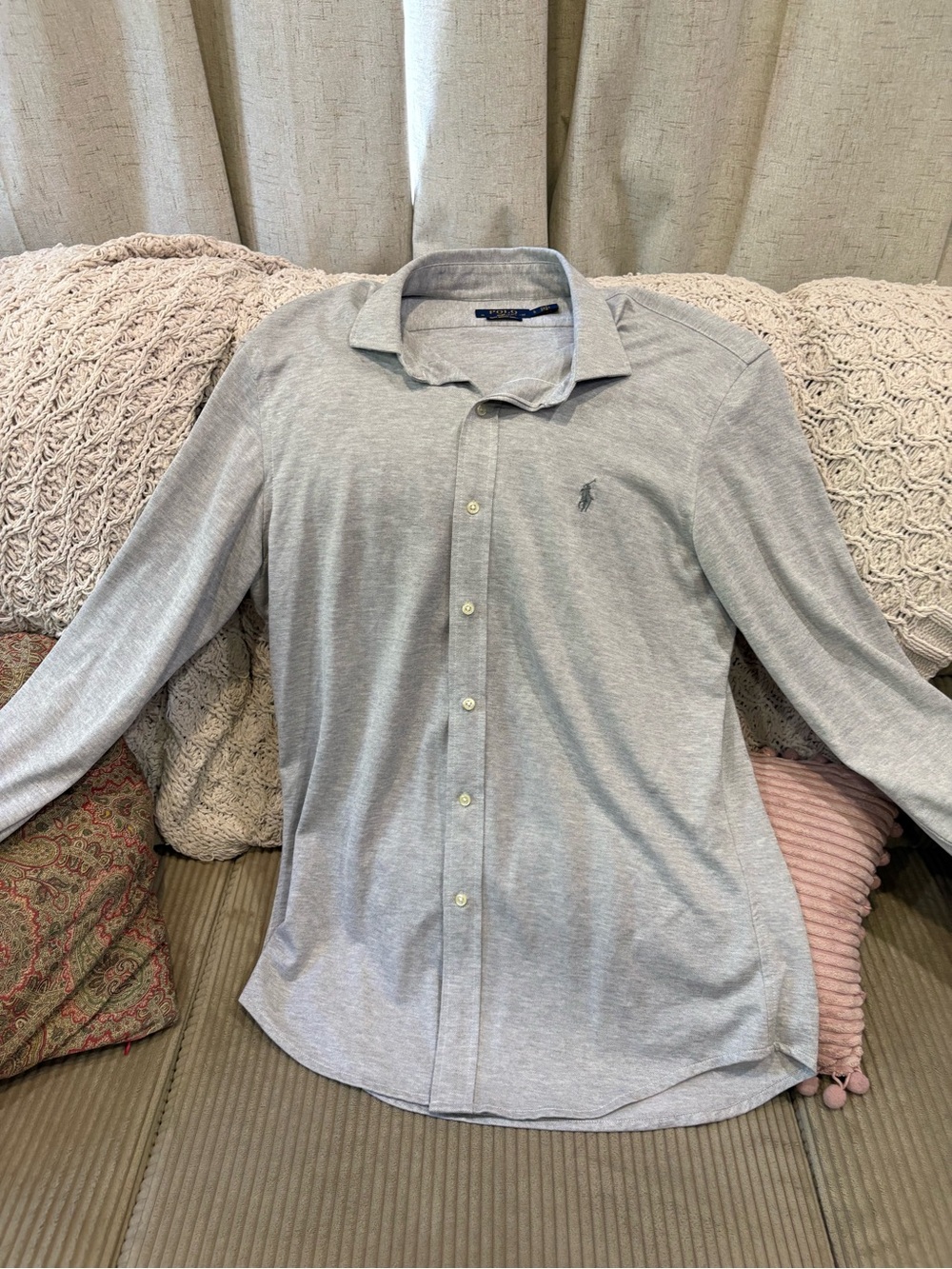 Polo Ralph Lauren Mens Gray Long-Sleeve Lightweight Slim Fit Shirt - Large